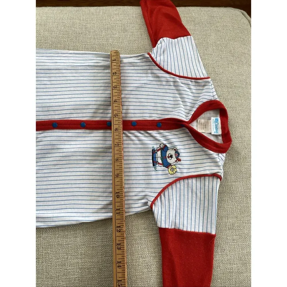 Vintage Carters 9mths Baseball Bear Striped One Pieces Outfit L USA 18/23 lbs